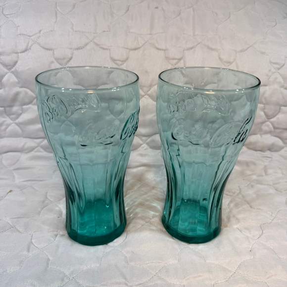 Coca Cola Set Of Two Aqua Blue Drinking Glasses - Picture 5 of 5